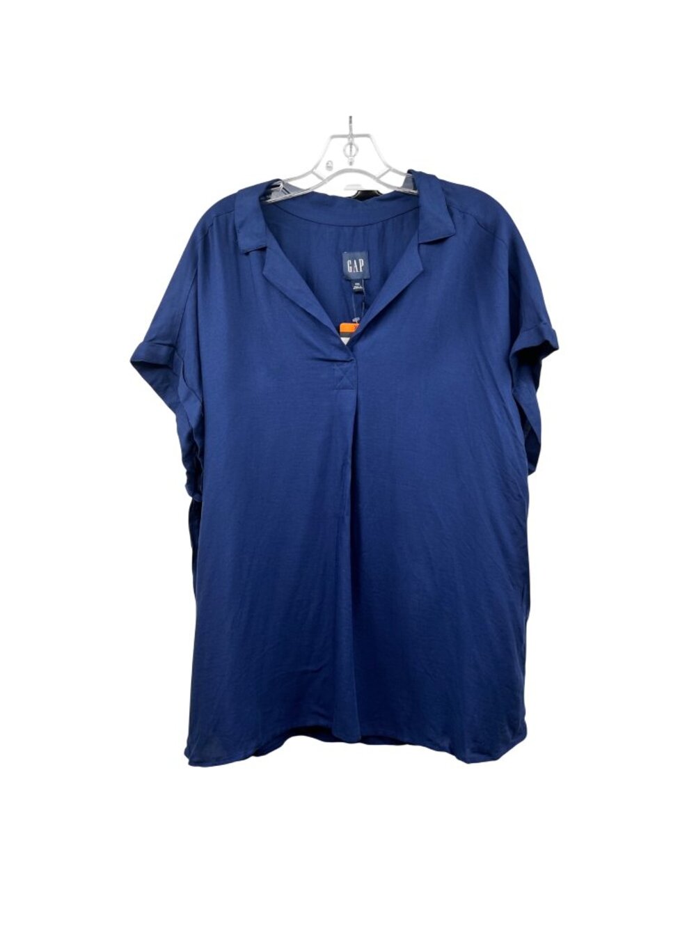 Gap Womens Popover Top Short Sleeve V-Neck Blue Size XXL New